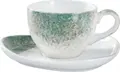 Set de 6 cești de cafea din porțelan VEGA Purior, 200 ml, Alb/Teal, Pictate Manual, Sigure la Mașina de Spălat Vase și Cuptorul cu Microunde