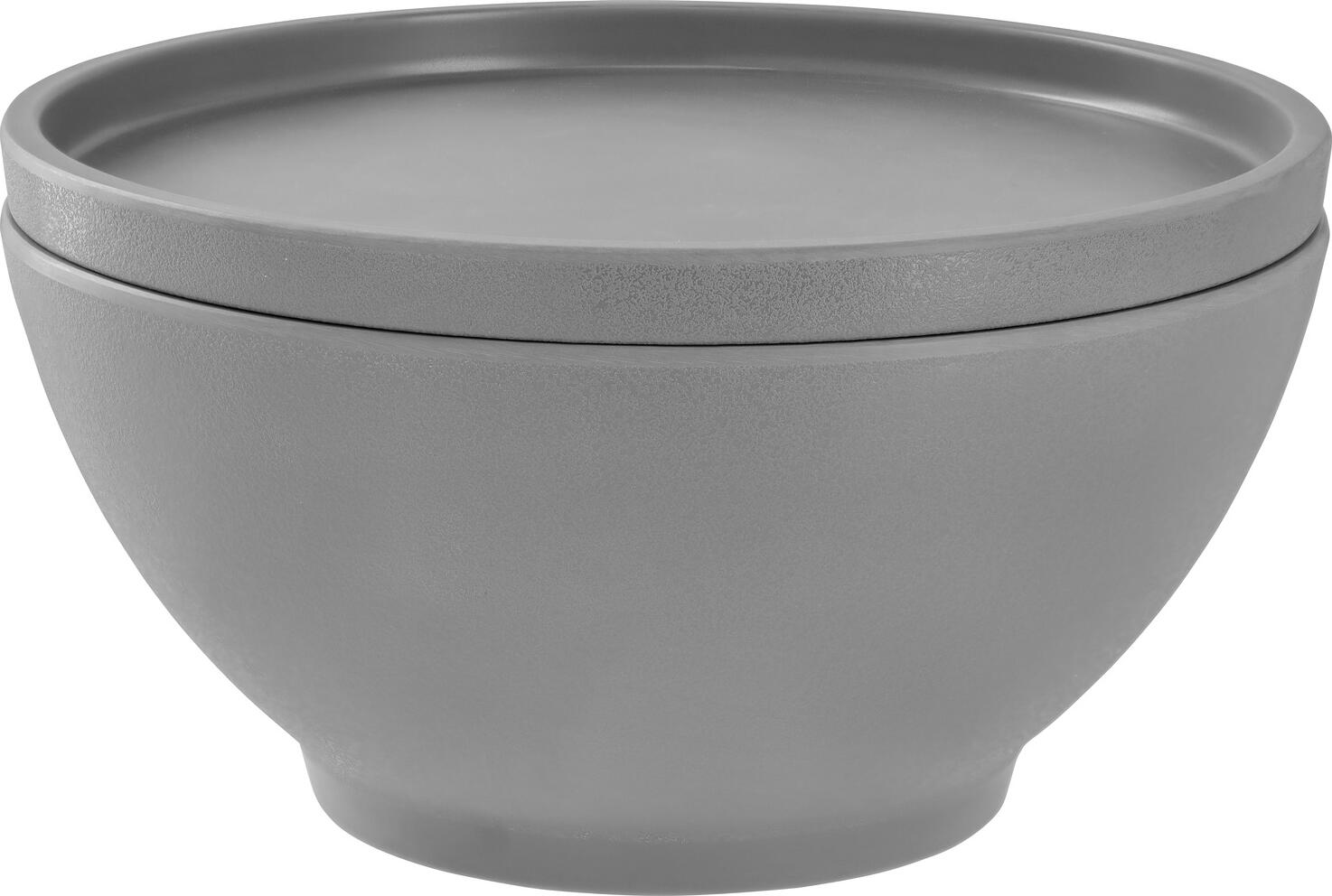 Set de 6 farfurii rotunde din melamină Vega Kanas, gri, diametru 21.5 cm, rezistente la impact si spargere, compatibile cu masina de spalat vase