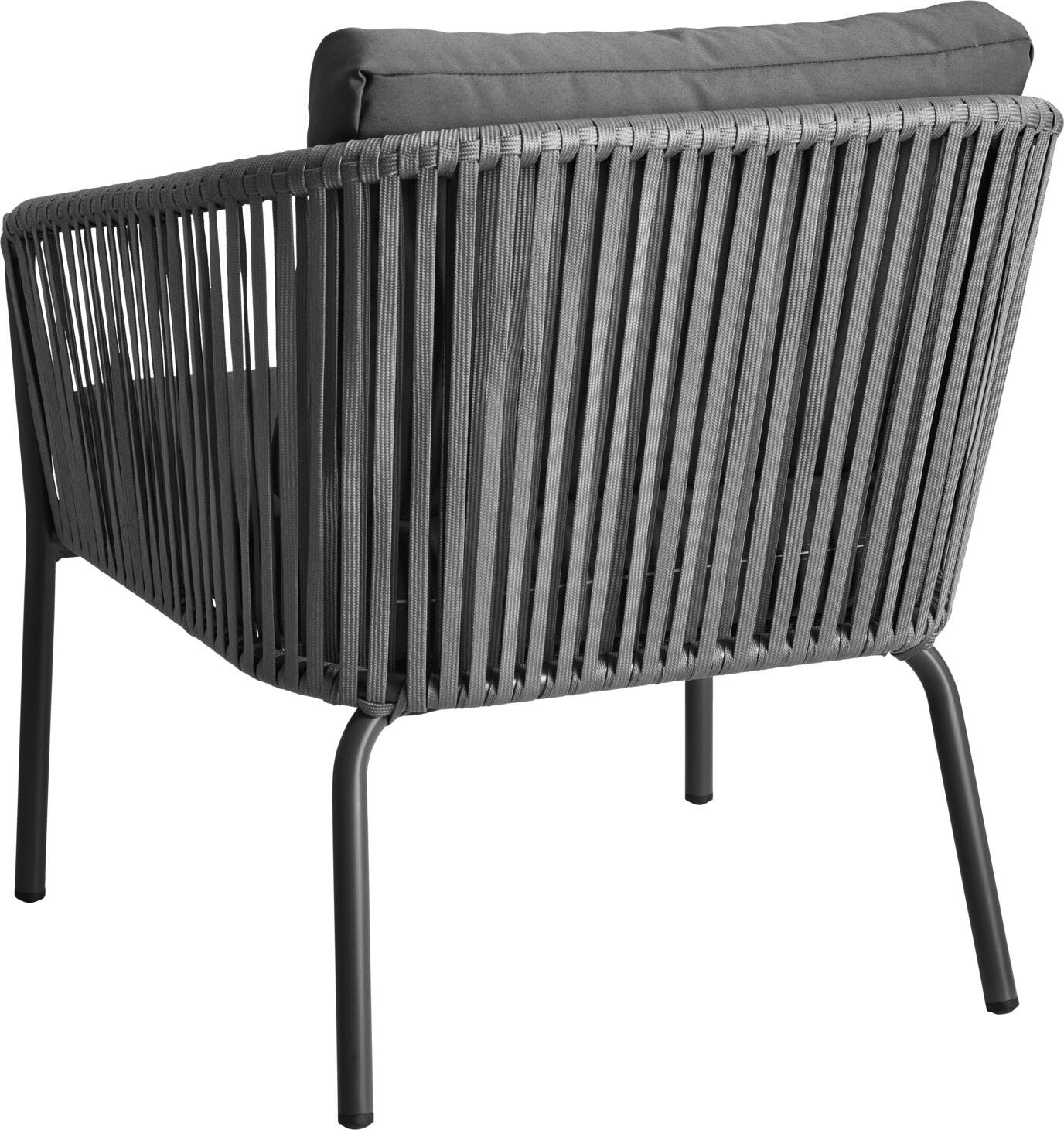Scaun Lounge Exterior VEGA LUSINI Esperia, Antracit, Cadru Aluminiu Vopsit in Pudra, Rattan din Sfoara de 15mm, Perne din Material Olefin, Stivuibil, 80x75x79 cm