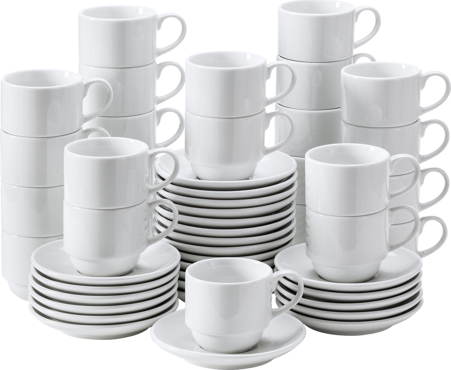 Pulsiva Coffee Cup and Saucer Set, 50 Pieces (25 Cups 200ml, 25 Saucers 13.5cm), White Gastronomy Porcelain, Stackable, Microwave and Dishwasher Safe