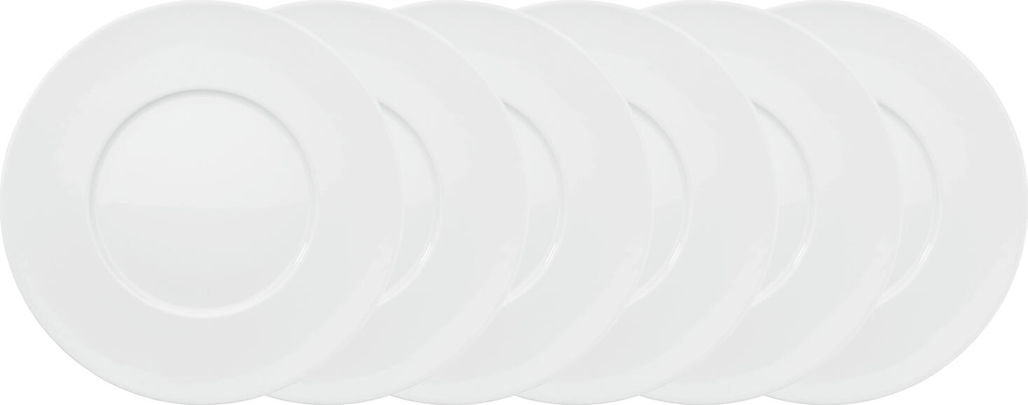 VEGA Noon Flat Plates, High-Quality White Porcelain, 27 cm Diameter, Round Professional Catering Dinnerware, Set of 6