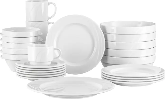 Pulsiva Melody Serving Bowl Set of 6, White Porcelain, 900ml, 19.5cm Diameter, Scratch-Resistant Glaze, Dishwasher and Microwave Safe