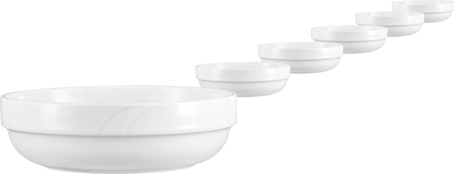Pulsiva Melody Serving Bowl Set of 6, White Porcelain, 900ml, 19.5cm Diameter, Scratch-Resistant Glaze, Dishwasher and Microwave Safe