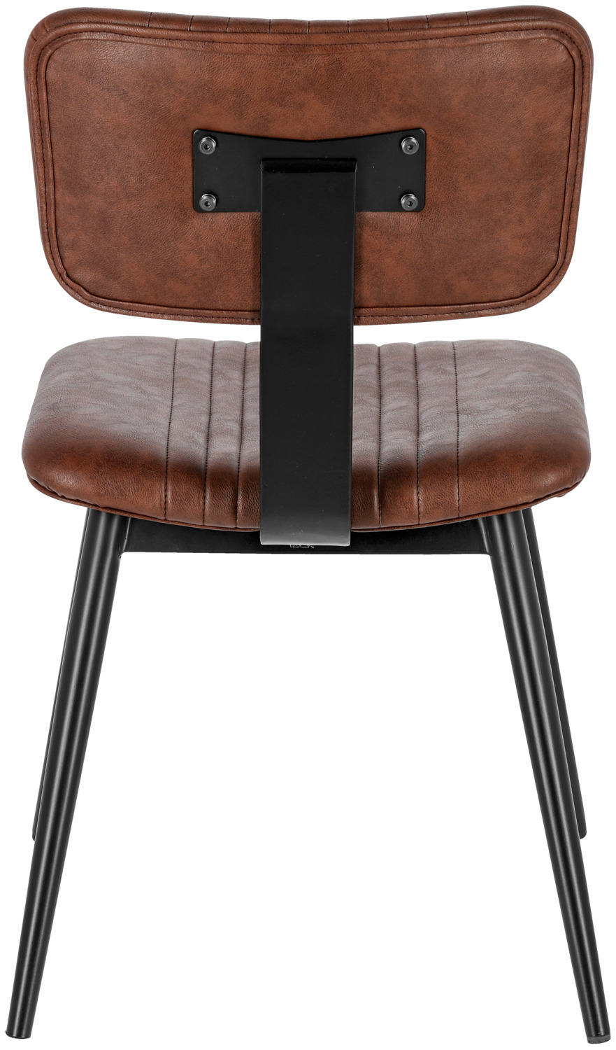 Set de 2 scaune tapitate VEGA Nolo, imitatie pielre, cadru din otel vopsit in praf, maro si negru, 47x54x81 cm, cu cusaturi decorative