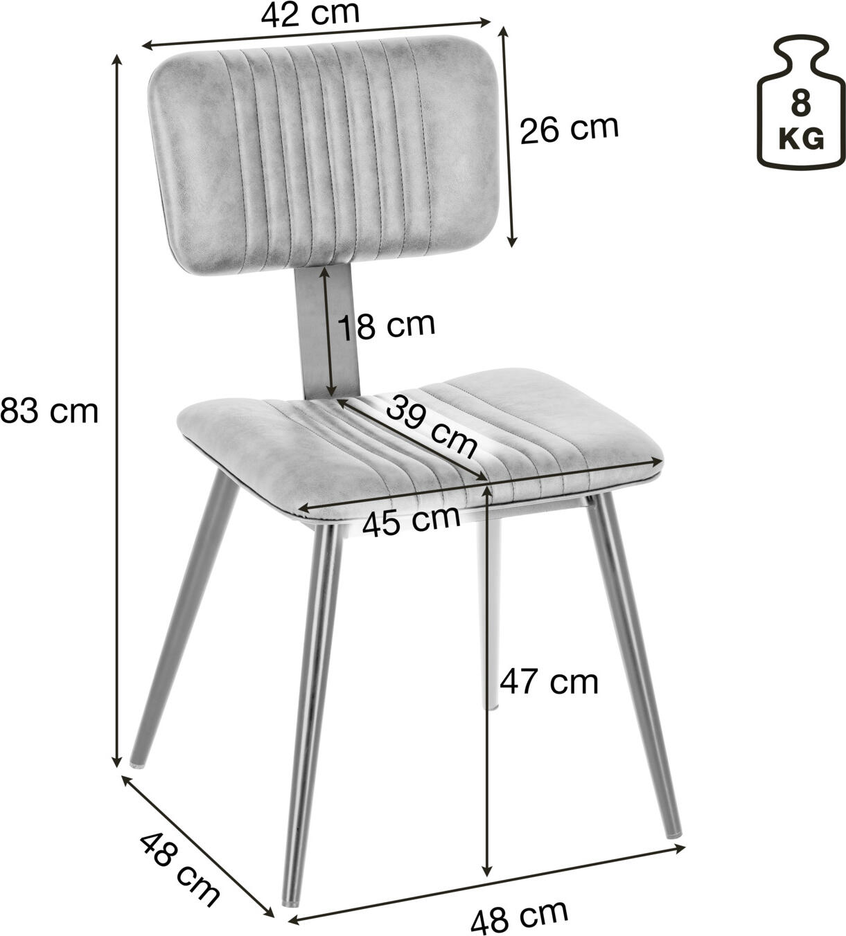 Set de 2 scaune tapitate VEGA Nolo, imitatie pielre, cadru din otel vopsit in praf, maro si negru, 47x54x81 cm, cu cusaturi decorative