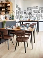Set de 2 scaune tapitate VEGA Nolo, imitatie pielre, cadru din otel vopsit in praf, maro si negru, 47x54x81 cm, cu cusaturi decorative