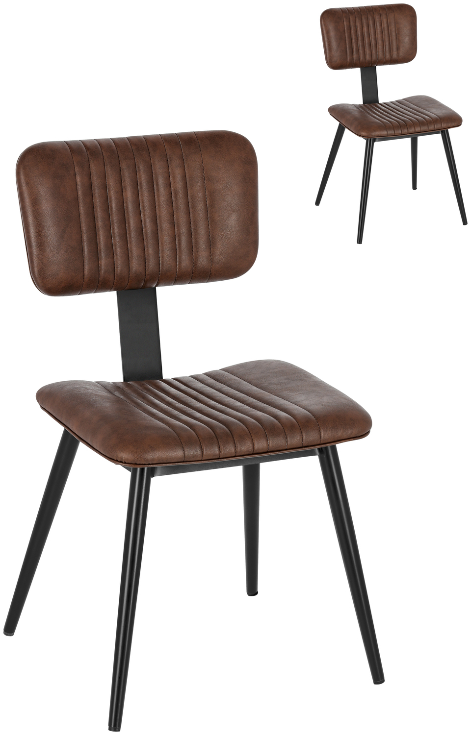 Set de 2 scaune tapitate VEGA Nolo, imitatie pielre, cadru din otel vopsit in praf, maro si negru, 47x54x81 cm, cu cusaturi decorative