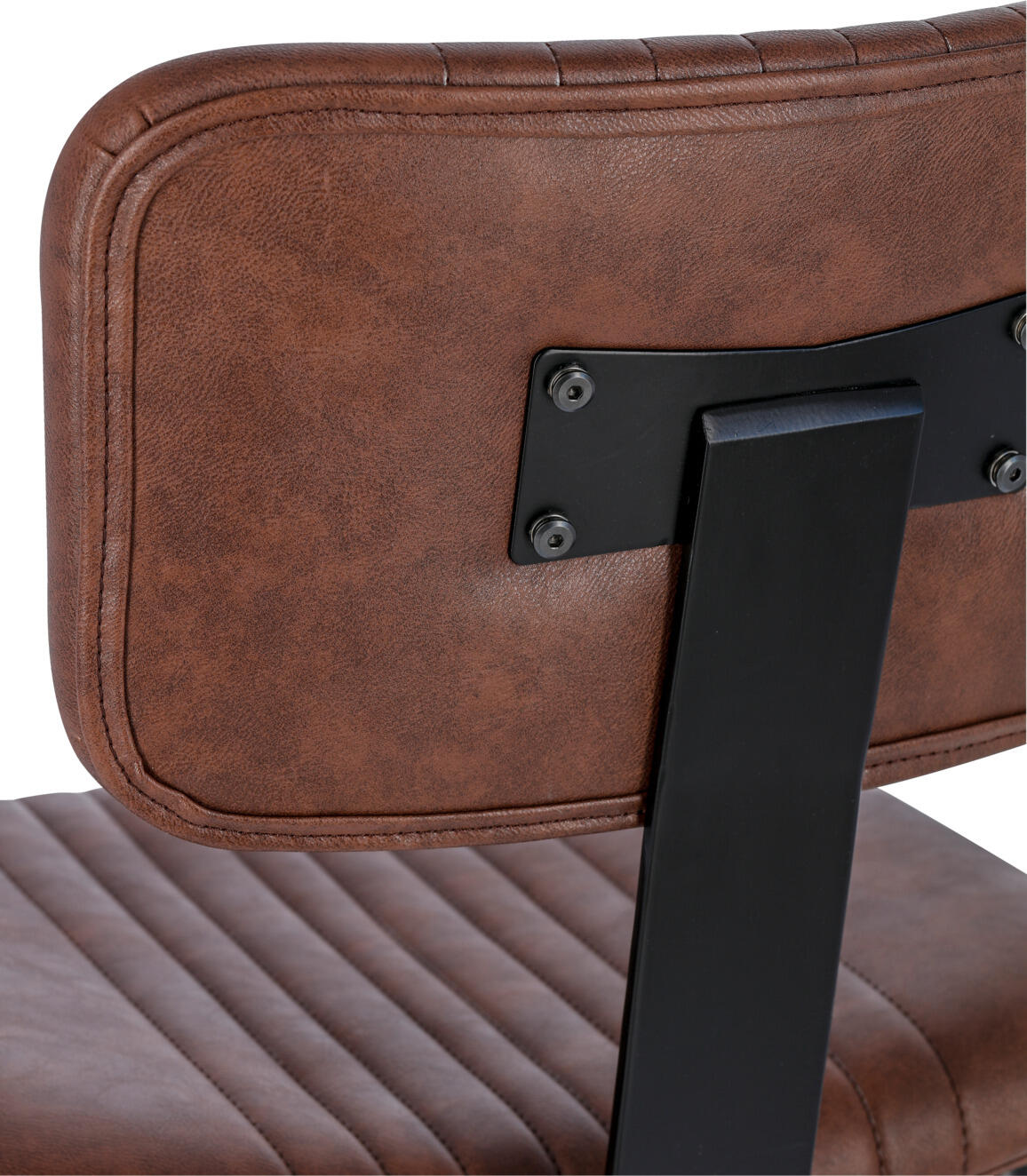 Set de 2 scaune tapitate VEGA Nolo, imitatie pielre, cadru din otel vopsit in praf, maro si negru, 47x54x81 cm, cu cusaturi decorative