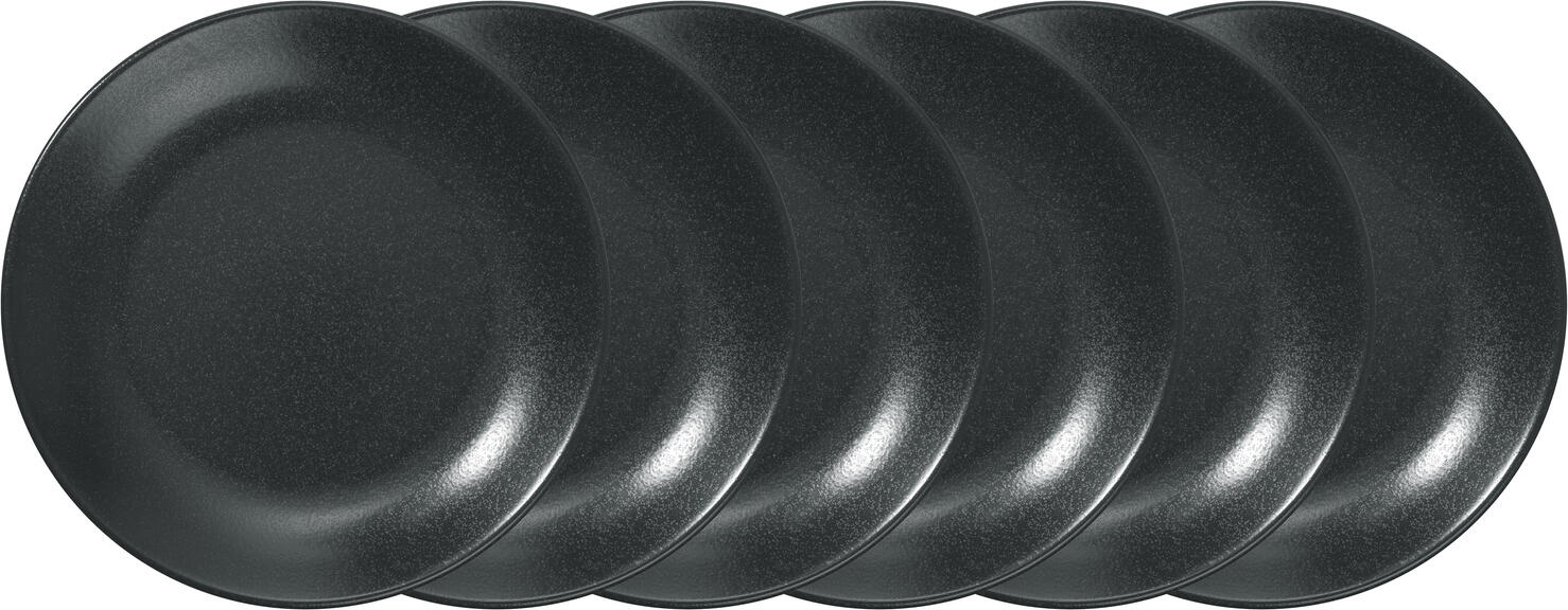 Set de 6 piese Farfurii Plate VEGA Masca, 18 cm Rotunde din Porțelan, Glazură Negru Mat, Veselă Robustă pentru Catering Profesional, Safe Microwave