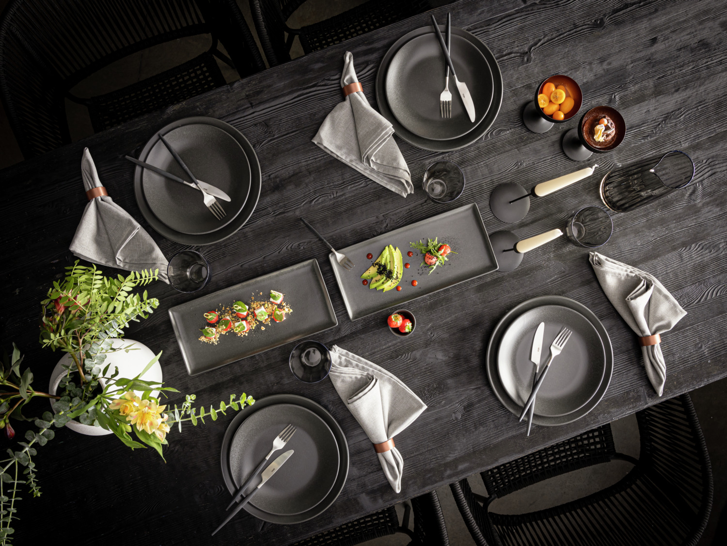 VEGA Masca Flat Plates, Set of 6, 28 cm, Matt Black Porcelain, Professional Robust Catering Dinnerware, Dishwasher and Microwave Safe