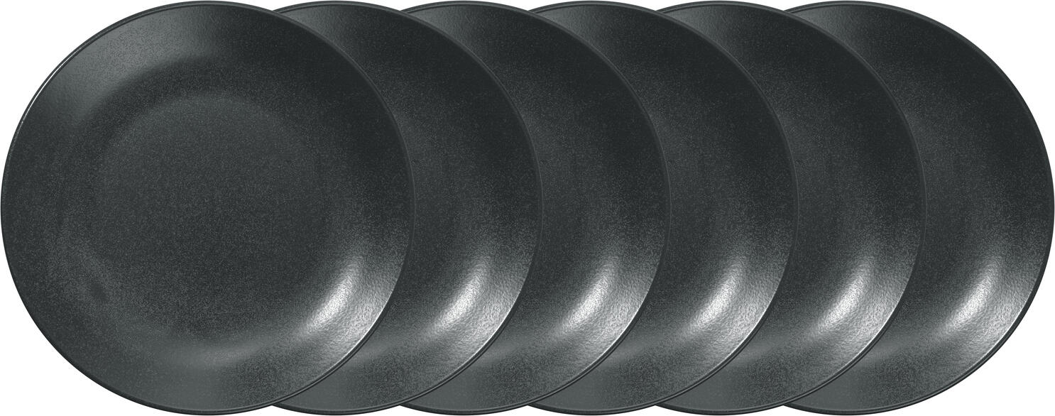 VEGA Masca Flat Plates, Set of 6, 28 cm, Matt Black Porcelain, Professional Robust Catering Dinnerware, Dishwasher and Microwave Safe