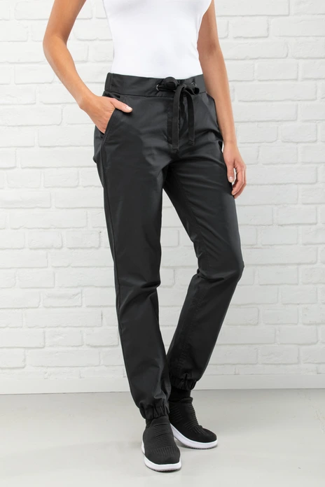 Jobeline Sweatpant Women's Chef Trousers, Cotton-Polyester Blend, Elasticated Waistband with Drawstring, Tapered Leg, Black, Size 40