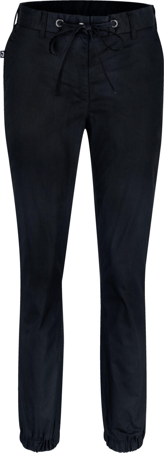 JOBELINE LUSINI Solutions GmbH Women's chef trousers Sweatpant Damen Kochhose Sweatpant Women's chef trousers Sweatpant; Size 40; black Damen Kochhose Sweatpant; Kleidergröße 40; schwarz 58% cotton, 42% polyester. 180 g/m². 60°C wash. Fashionable women's chef trousers with elasticated waistband. Made from breathable functional material. With a comfortable stretch waistband and two piped pockets at the back, with two slit pockets at the sides. The waistband has belt loops and can be adjusted with a drawstring. Comfortable rise with tapered leg. Inside leg length: 75 cm for size 36. 58 % Baumwolle, 42 % Polyester. 180 g/m². 60°-Wäsche. Modische Damenkochhose mit elastischen Bündchen am Saum. Aus atmungsaktivem Funktionsmaterial. Mit komfortablem Dehnbund und zwei Paspeltaschen im Rückenteil, seitlich mit zwei Einschubtaschen. Der Bund hat Gürtelschlaufen und kann durch einen Kordelzug in der Weite reguliert werden. Bequeme Leibhöhe mit schmal zulaufendem Bein. Innenbeinlänge: 75 cm in Gr. 36