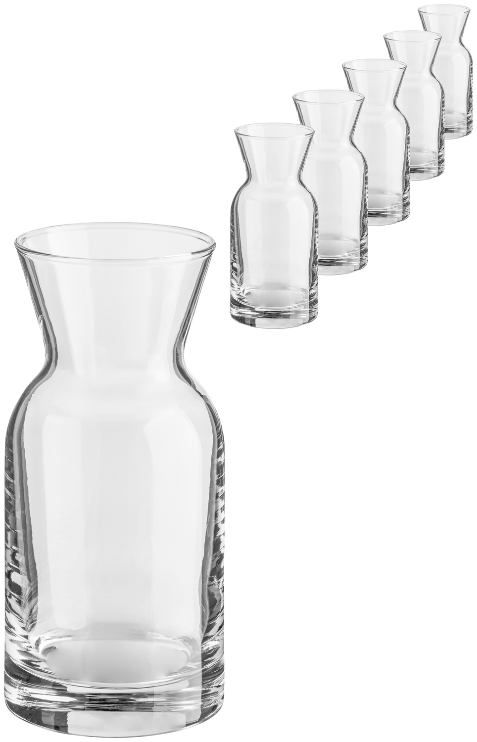 Pasabahçe Pasabahce Cam Sanayii ve Tic. A.S. Sisecam Genel Merkezio Glass carafe Village Glas-Karaffe Village Glass carafe Village; 200 ml, 5.2x12.5 cm (ØxH); transparent; 6 piece / pack Glas-Karaffe Village; 0.2 l, 5.2x12.5 cm (ØxH); transparent; 6 Stück / Pack Modern shape glass decanter. Dishwasher safe. Karaffe aus Glas in moderner Form. Spülmaschinenfest.