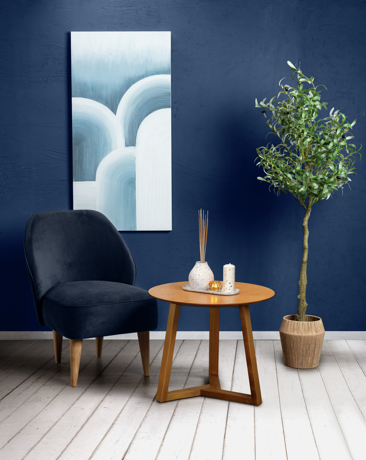 VEGA Melena Round Side Table, Lacquered Solid Beech Wood, 60 cm Diameter x 50.5 cm Height, Light-brown, Fully Assembled