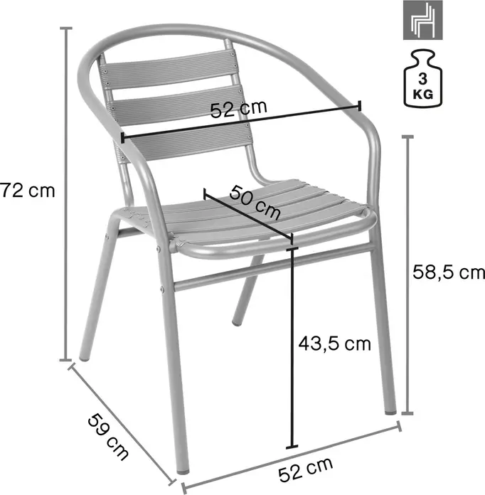 Set de 4 scaune de exterior stivuibile PULSIVA Malvena, Aluminiu Vopsit Electrostatic, Rezistente la UV si Intemperii, Antracit, 52x59x72 cm