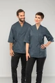 Jobeline Yuki Men's Chef Jacket, 65% Polyester 35% Cotton, Wrap Look, Shawl Collar, Three-Quarter Sleeves, OEKO-TEX Standard 100, Greyish Blue