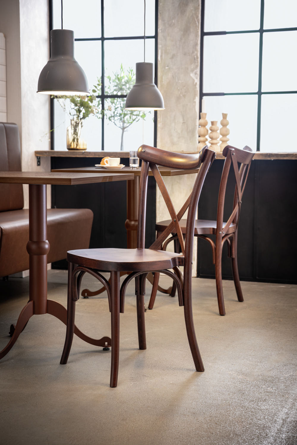 VEGA Bentwood Crossback Chairs, Solid Beech Wood, Stackable, Walnut Color, 41 x 41.5 x 89 cm, FSC-certified, Set of 2