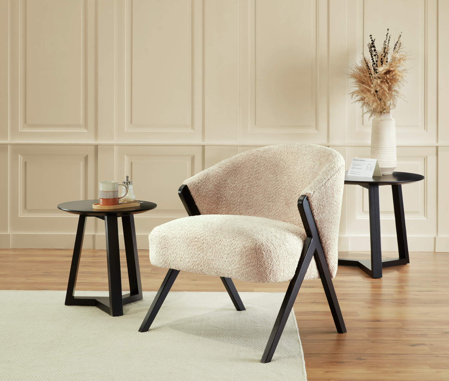 VEGA Melena Round Side Table, Lacquered Beech Solid Wood, Black, 60 cm Diameter, 50.5 cm Height, 20 kg Load Capacity