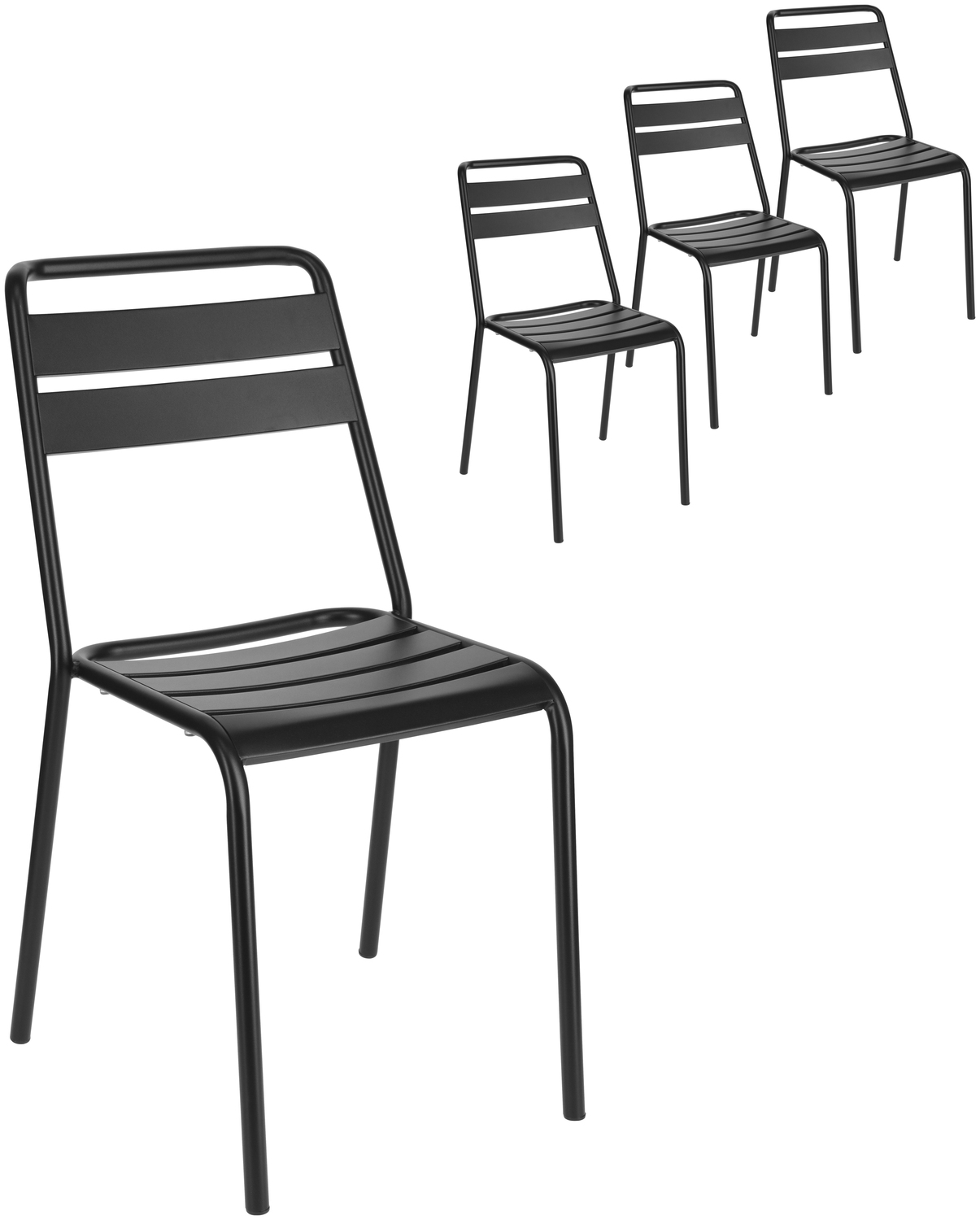 Pulsiva Sentra Outdoor Stacking Chairs, Set of 4, Color: Black Steel, E-coating and Powder Coated, UV-resistant, 57x47x83 cm
