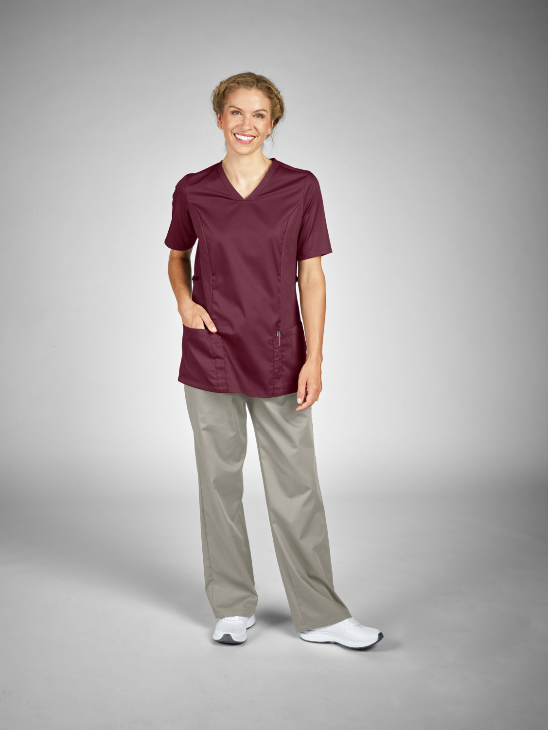 Tunică Medicală Damen Jobeline Ally, Model Pull-On cu Guler V, Talie Ajustabilă cu Șnur și Panouri Elastice Piqué, Poliester Bumbac, 2XL
