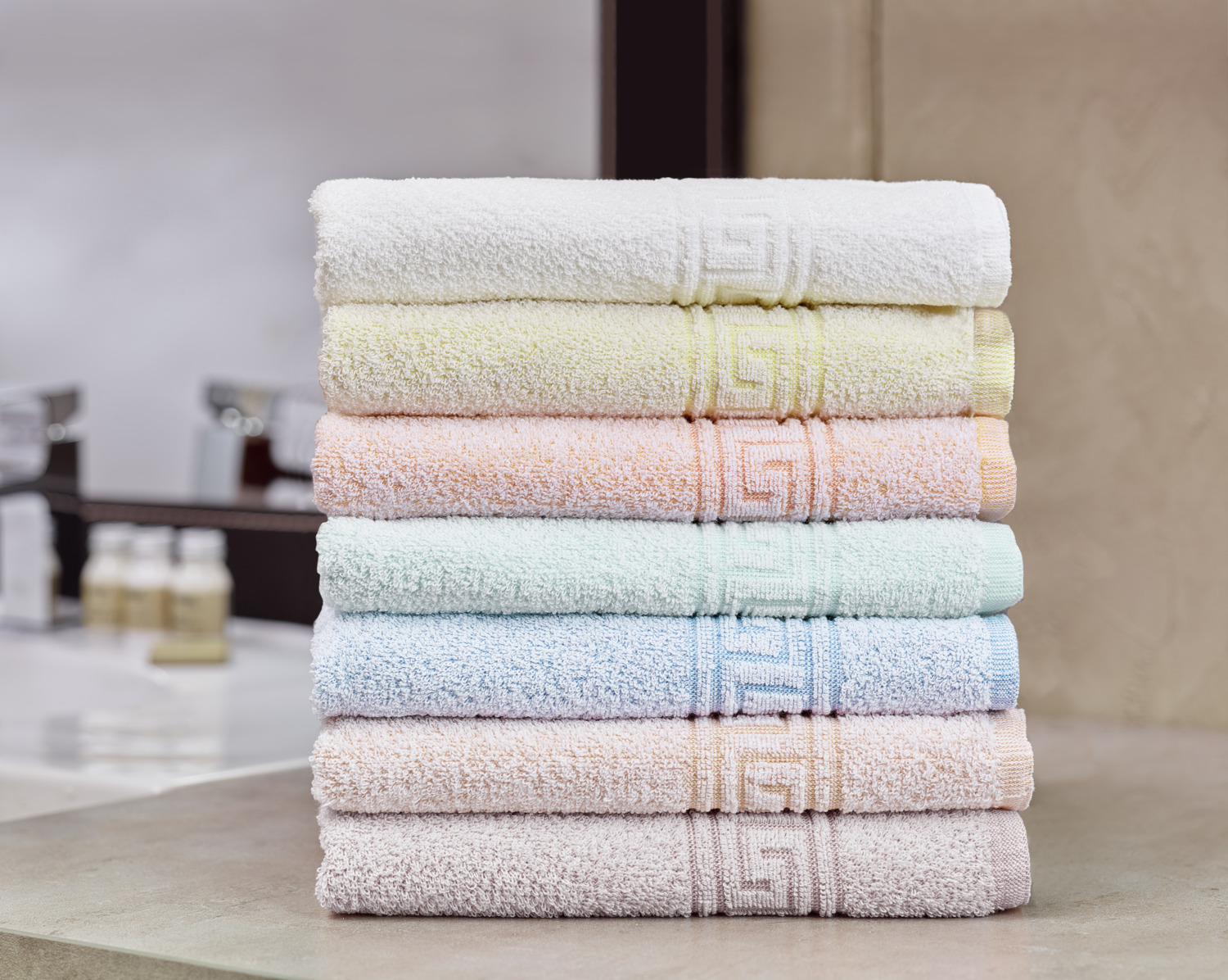 PULSIVA Athen Bath Mat, 100% Cotton Twisted Terry, 50 x 70 cm, Absorbent with Greek Border, OEKO-TEX Standard 100 Certified