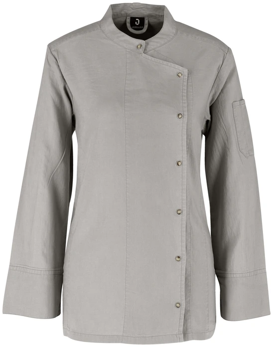 Jacket de Bucatar Jobeline Jacob pentru femei, Maneca Lunga, 45% Bumbac 55% In, Gri, Guler Destept, Buzunar la Brat, Croiala Dreapta