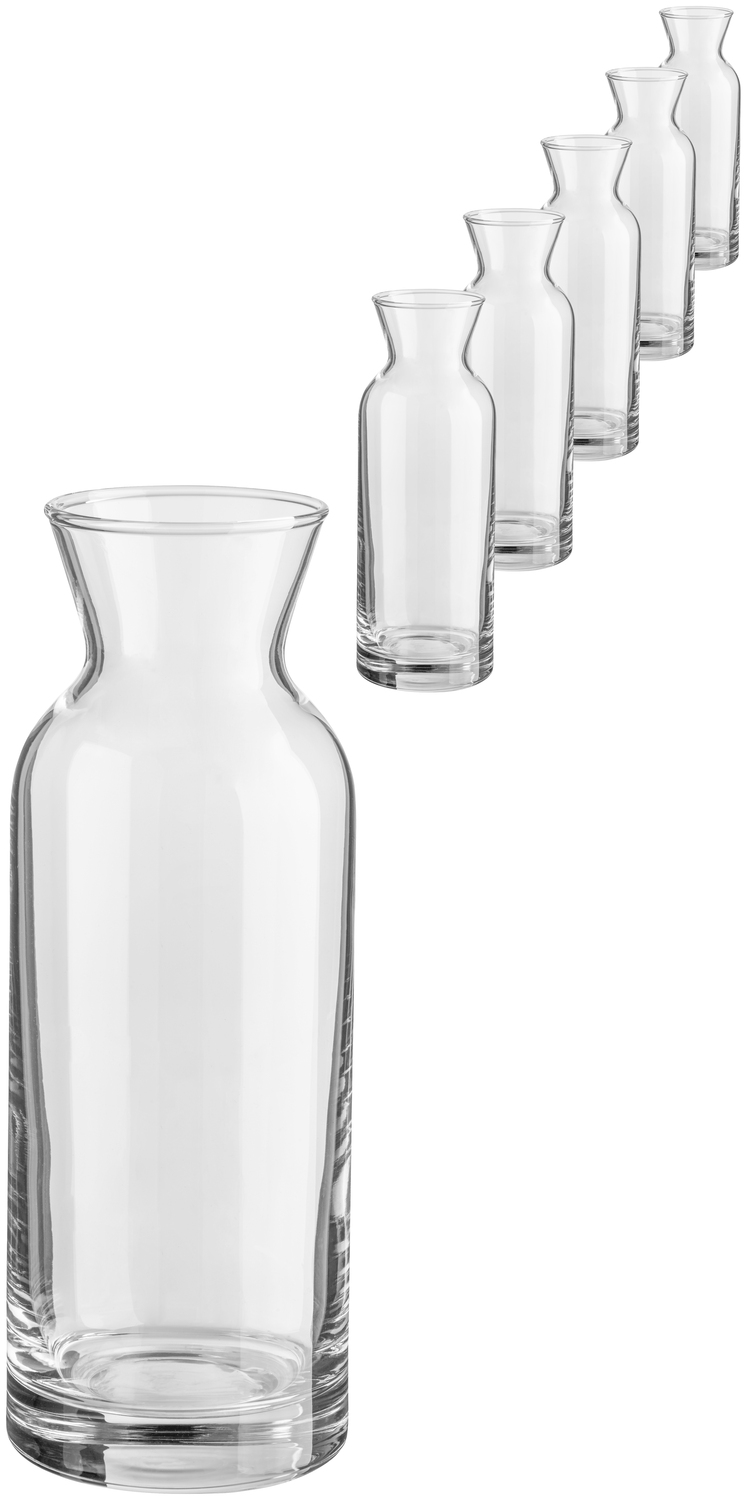 VEGA LUSINI Solutions GmbH Carafe Village Karaffe Village Carafe Village; 360 ml, 5.2x17.3 cm (ØxH); transparent; 0.25 l Filling line, 6 piece / pack Karaffe Village; 0.36 l, 5.2x17.3 cm (ØxH); transparent; 0.25 l Eichstrich, 6 Stück / Pack Modern shape glass decanter. With filling line. Dishwasher safe. Karaffe aus Glas in moderner Form. Mit Eichstrich. Spülmaschinenfest.
