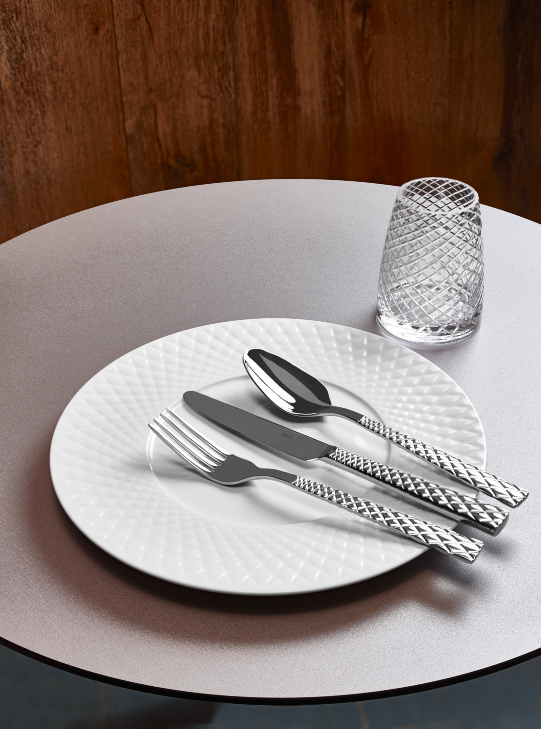 Set de 4 piese farfurii plate din porțelan VEGA Bilbero, albe, rotunde, diametru 31 cm, cu relief romboid pe margine