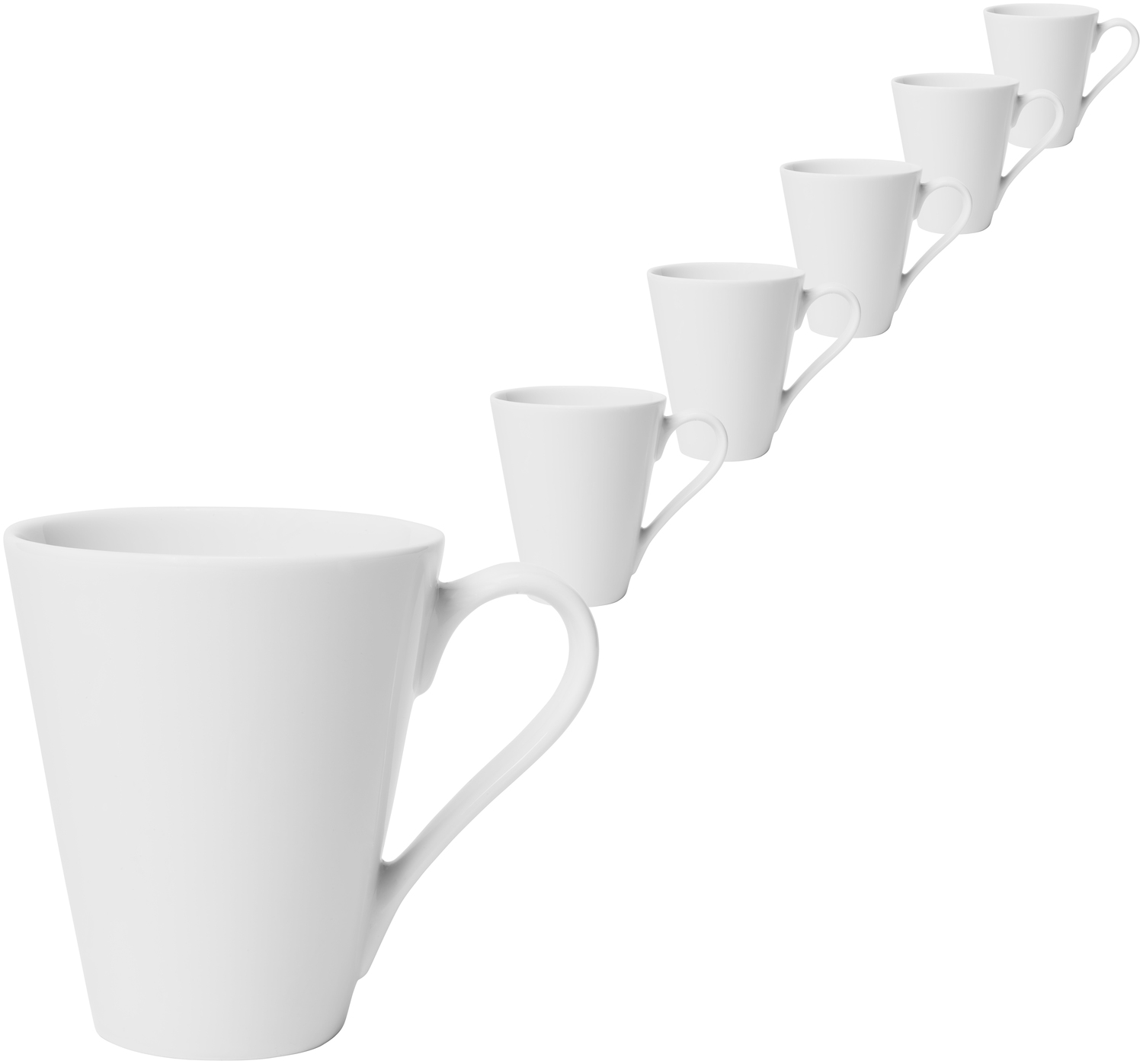LUSINI Mixor White Porcelain Coffee Mug Set of 6, 280 ml, Round, Dishwasher and Microwave Safe