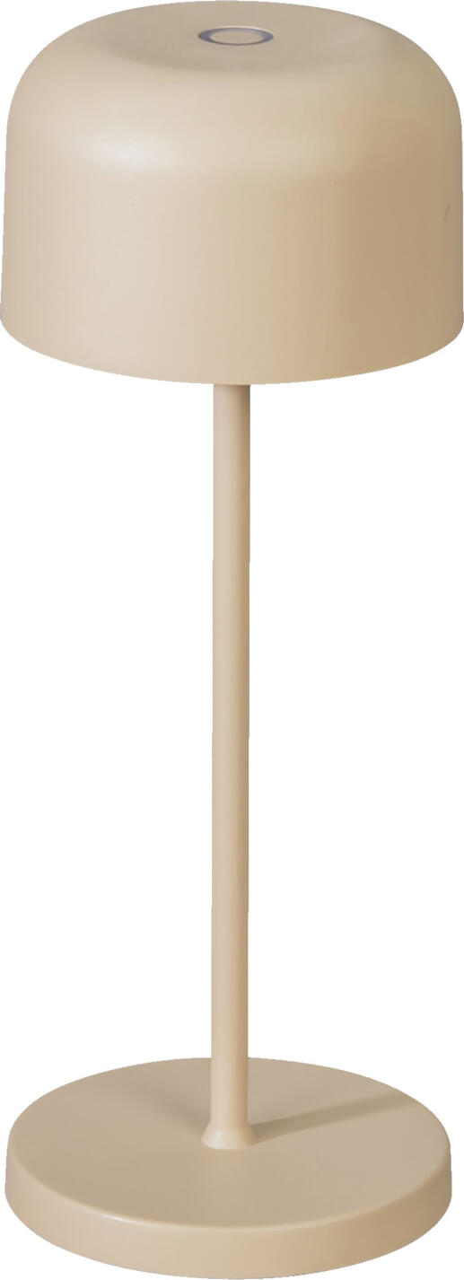 Konstsmide Gnosjö Konstsmide AB LED table lamp Lille mini LED Tischleuchte Lille mini LED table lamp Lille mini; 7.5x20 cm (ØxH); sand LED Tischleuchte Lille mini; 7.5x20 cm (ØxH); sand Add stylish and discreet lighting to your home, restaurant or hotel room, indoors or outdoors, with the Lille Mini table lamp in elegant black. With a compact height of just 20 cm, it blends discreetly and tastefully onto tables - perfect for use in restaurants, on tables or in the garden. The light is emitted below eye level, preventing glare. Thanks to the infinitely dimmable function, you can adjust the light intensity to suit your mood. Main features: Weatherproof to IP54 - suitable for outdoor use Only 20 cm high - ideal for use on tables without dominating them Light below eye level - glare-free light for a pleasant atmosphere Infinitely dimmable - individual light control for every mood Electrical data - power supply: 230 V, 50 Hz, light source: LED, replaceable, output: approx. 4-6 watts, light colour: warm white (approx. 2200-2700K) Discreet design - blends in unobtrusively, provides pleasant light High-quality workmanship - durable and robust Versatile use - perfect for restaurants, gardens, sleeping areas or at home Opt for high-quality, stylish lighting that blends harmoniously into any environment. The Lille Mini is the ideal choice for discreet, glare-free light that adapts flexibly to your needs and creates a pleasant atmosphere. Charging cable included in the package. Verleihen Sie Ihrem Zuhause, Restaurant oder Hotelzimmer im Innen- oder Außenbereich eine stilvolle und dezente Beleuchtung mit der Lille Mini Tischleuchte in elegantem Schwarz. Mit einer kompakten Höhe von nur 20 cm fügt sie sich unauffällig und geschmackvoll auf Tische ein – perfekt für den Einsatz im Restaurant, auf Tischen oder im Garten. Das Licht wird unterhalb der Augenhöhe abgegeben, wodurch ein Blenden vermieden wird. Dank der stufenlos dimmbaren Funktion können Sie die Lichtintensität individuell an Ihre Stimmung anpassen. Hauptmerkmale: Wetterfest nach IP54 – geeignet für den Außenbereich Nur 20 cm hoch – ideal für den Einsatz auf Tischen, ohne zu dominieren Licht unterhalb der Augenhöhe – blendfreies Licht für angenehme Atmosphäre Stufenlos dimmbar – individuelle Lichtsteuerung für jede Stimmung Elektrische Daten - Stromversorgung: 230 V, 50 Hz, Leuchtmittel: LED, austauschbar, Leistung: ca. 4-6 Watt, Lichtfarbe: Warmweiß (ca. 2200-2700K) Dezentes Design – passt sich unauffällig an, sorgt für angenehmes Licht Hochwertige Verarbeitung – langlebig und robust Vielseitig einsetzbar – perfekt für Restaurant, Garten, Schlafbereich oder Zuhause Setzen Sie auf hochwertige, stilvolle Beleuchtung, die sich harmonisch in jede Umgebung einfügt. Die Lille Mini ist die ideale Wahl für dezentes, blendfreies Licht, das sich flexibel an Ihre Bedürfnisse anpasst und eine angenehme Atmosphäre schafft. Ladekabel im Paketumfang mit enthalten.