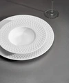 Set de 4 farfurii adanci Vega Bilbero, porțelan alb, diametru 27 cm, capacitate 380 ml, relief diamantat pe margine, sigure la masina de spalat vase