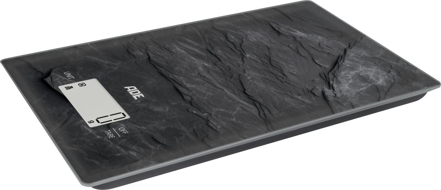 Cantar de Bucatarie Digital ADE Julia KE 2306, Capacitate Maxima 5000g, Suprafata de Sticla, Design Negru Slate, Ecran LCD, Functie Tara si Masurare Lapte
