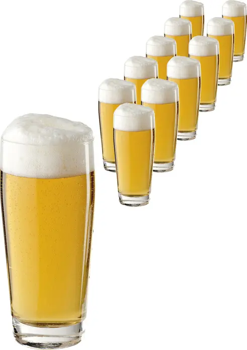 Pasabahce Willibecher Beer Glass Set of 12, 265 ml, Transparent Glass with Filling Line Eichstrich, Height 137 mm, Diameter 62 mm, Dishwasher Safe