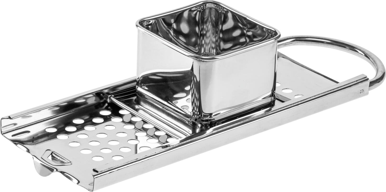 VEGA LUSINI Solutions GmbH Spätzle grater Arcuri round hole Spätzlehobel Arcuri Rundloch Spätzle grater Arcuri round hole; 31.5x11x7.5 cm (LxWxH); stainless steel Spätzlehobel Arcuri Rundloch; 31.5x11x7.5 cm (LxBxH); edelstahl Spaetzle plane made of stainless steel 18/10. With round holes. Spätzlehobel aus Edelstahl 18/10. Mit Rundlöchern.