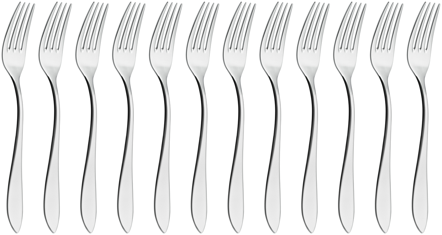 Set de 12 piese Furculita de masa Vega Salerno matt, Otel inoxidabil 18/10 crom-nichel, Argintiu, 20.2 cm, Rezistenta la spalare masina