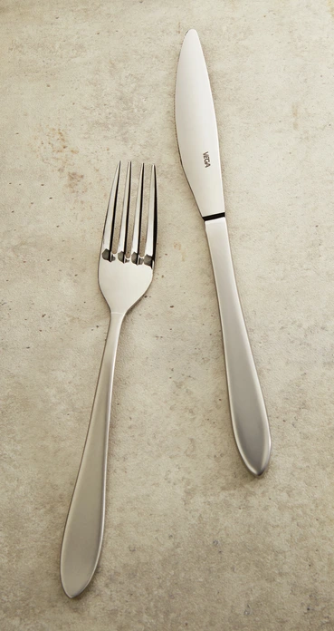 Set de 12 piese Furculita de masa Vega Salerno matt, Otel inoxidabil 18/10 crom-nichel, Argintiu, 20.2 cm, Rezistenta la spalare masina