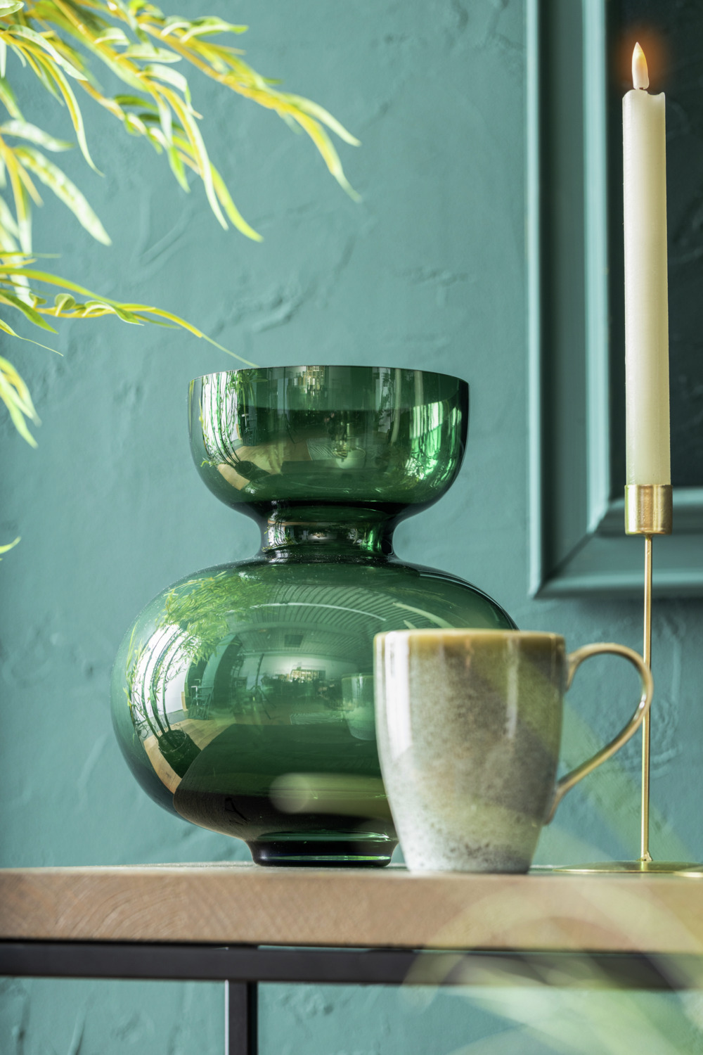 Vaza Rotunda Vega Nishay, Sticla Colorata Verde, Diametru 22.3 cm, Inaltime 25 cm, Compatibila cu Masina de Spalat Vase