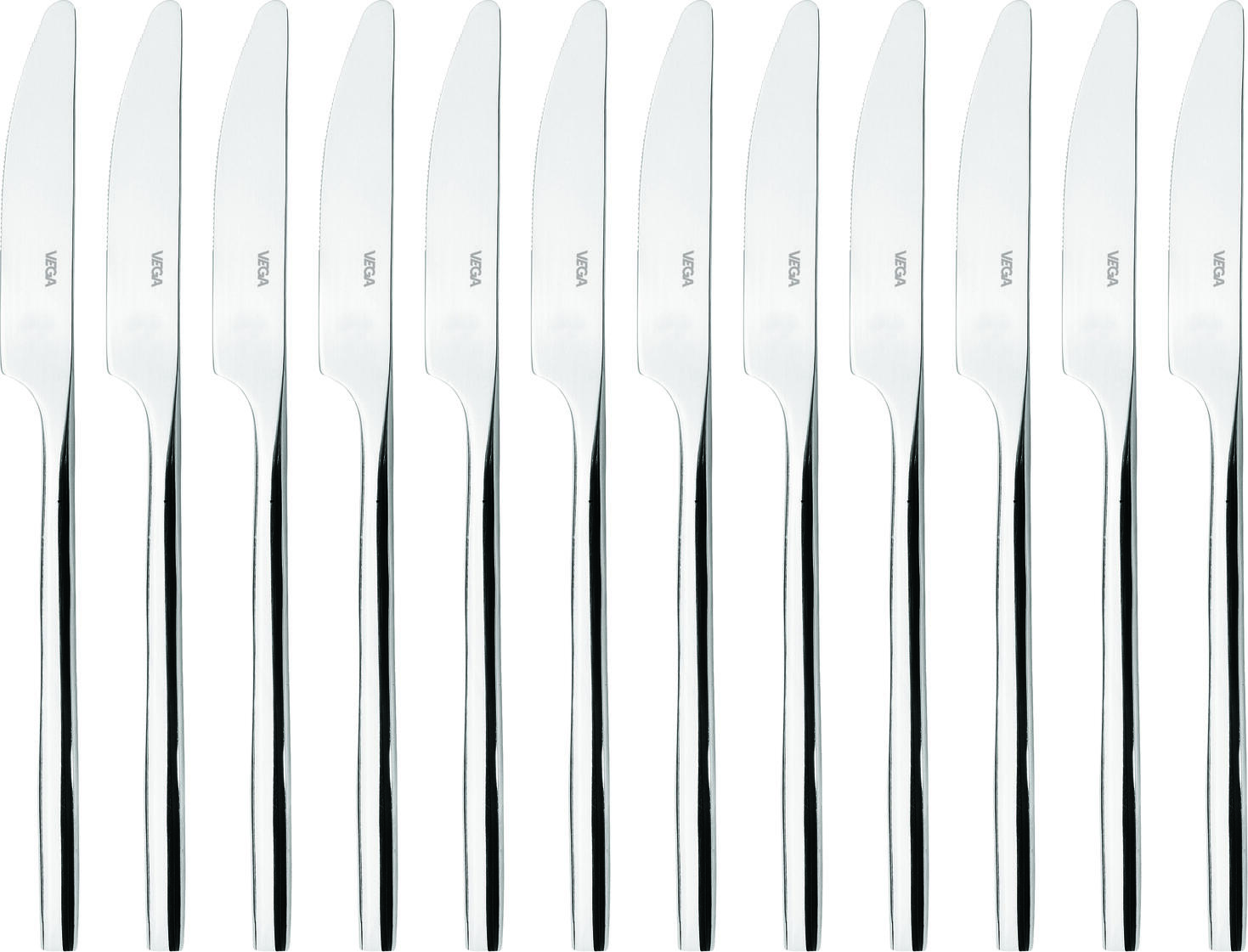 VEGA London Starter Dessert Knife Set of 12, 19.5 cm Chrome Stainless Steel 18/0, Mirror Polished Slim Round Handle, Dishwasher Safe