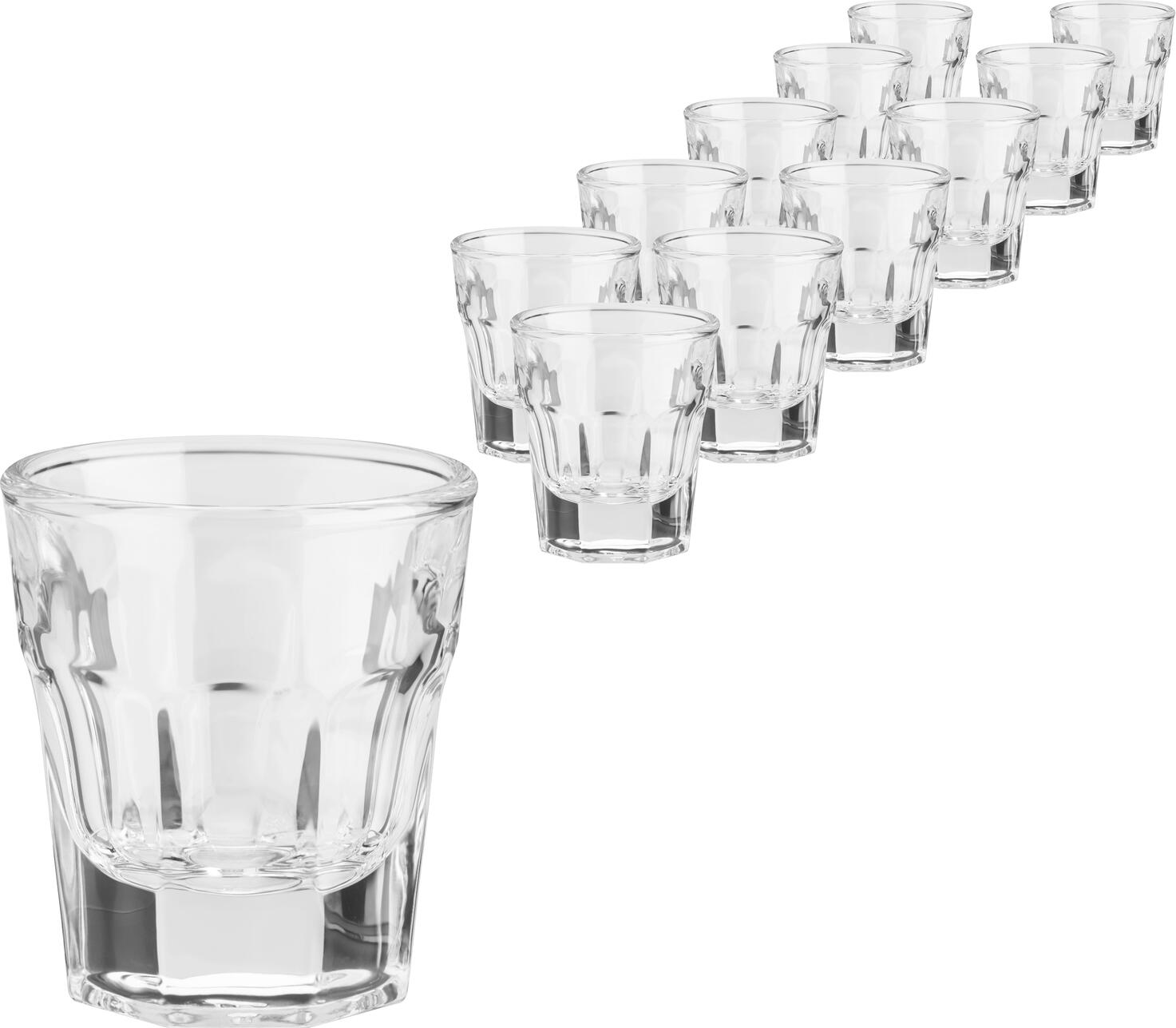 Pasabahce Casablanca Shot Glass Set of 12, 37ml Tempered Glass, Stackable Ribbed Design, Dishwasher Safe, Transparent