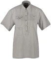 Jobeline Jacob Women's Short-Sleeved Chef's Shirt, Cotton-Linen Blend, Stand-up Collar, 3 Patch Pockets, Grey