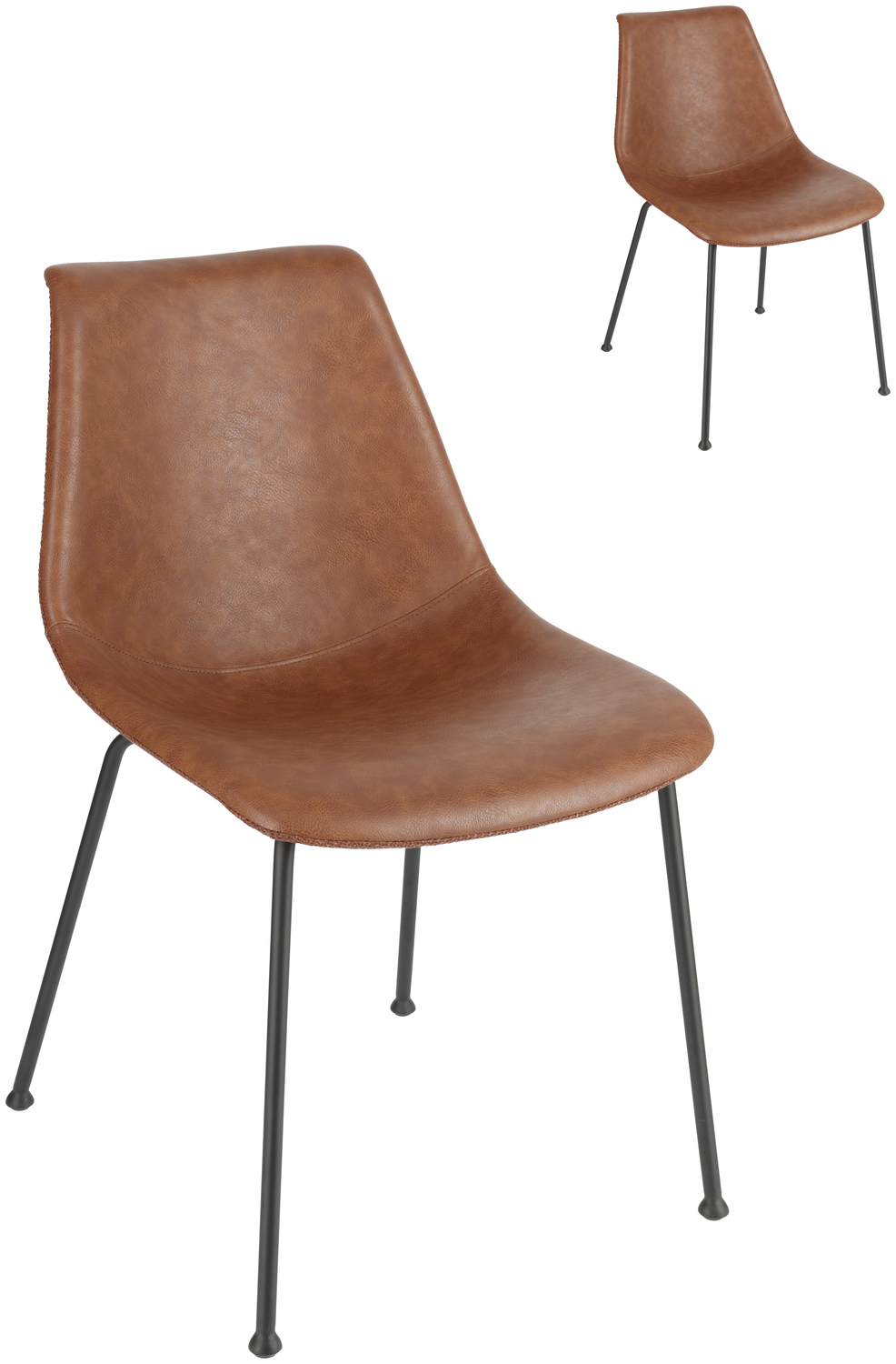 VEGA Velaro Modern Chair Set of 2, Imitation Leather and Fabric, Powder-Coated Metal Base, Russet and Black, 49x62x81 cm, Ergonomic Backrest