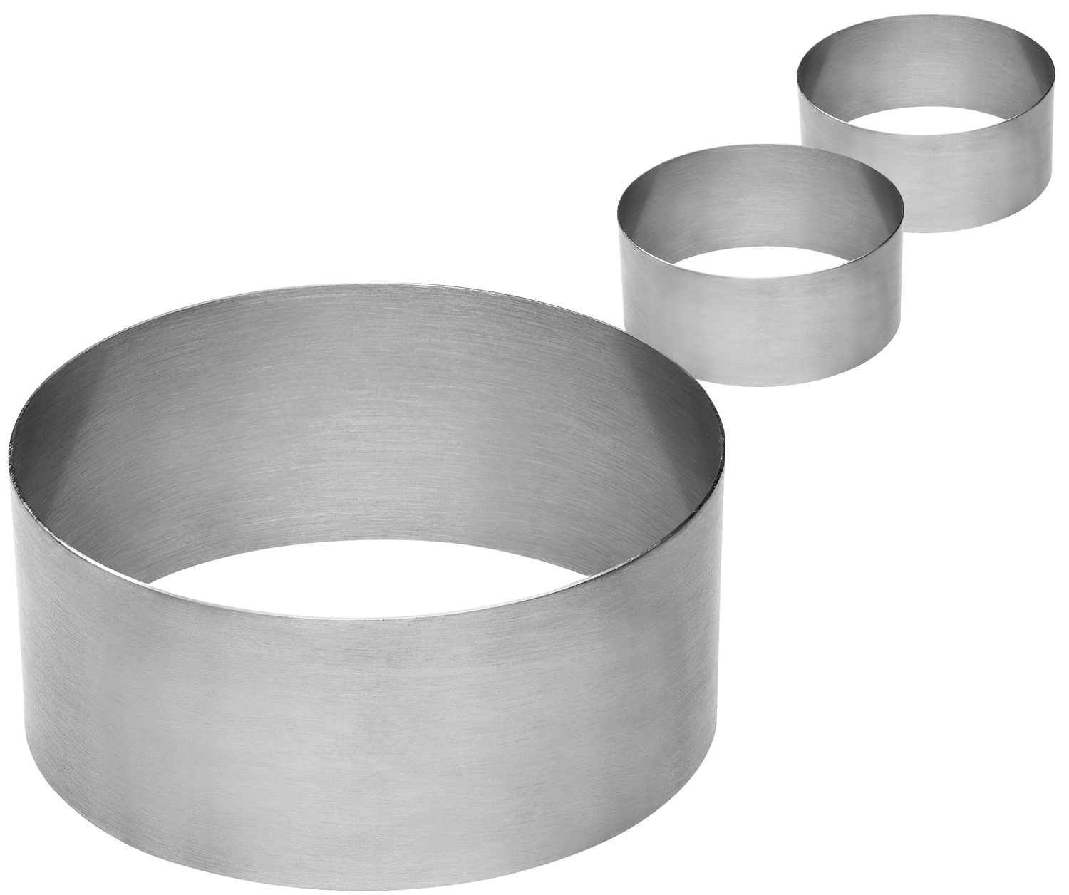 PULSIVA LUSINI Solutions GmbH Dessert ring Cocoa round Dessertring Cocoa rund Dessert ring Cocoa round; 8x4.5 cm (ØxH); silver; round; 3 piece / pack Dessertring Cocoa rund; 8x4.5 cm (ØxH); silber; rund; 3 Stück / Pack Round mousse ring made of 18/10 chrome-nickel stainless steel, heavy quality. Seamless rings. Suitable for dishwasher. Runder Moussering aus Chrom-Nickel-Edelstahl 18/10, rostfrei, in schwerer Qualität. Fugenlose Ringe. Spülmaschinengeeignet.
