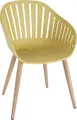 Set de 4 scaune de exterior VEGA LUSINI Gimani, Mustard/Brown, scoica din plastic rezistent la UV si intemperii, picioare din aluminiu aspect lemn, 53 x 55.5 x 79.5 cm