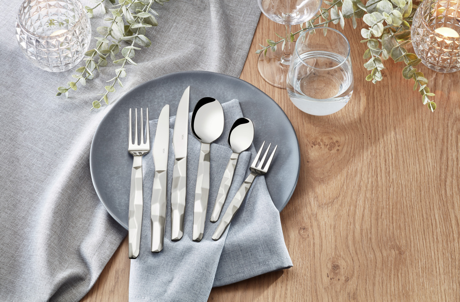ERWIN M. LUSINI Nova Napkins, Set of 6, 50 x 50 cm, 100% Polyester, Smoky Blue, Mottled Look, OEKO-TEX Standard 100, Easy Care