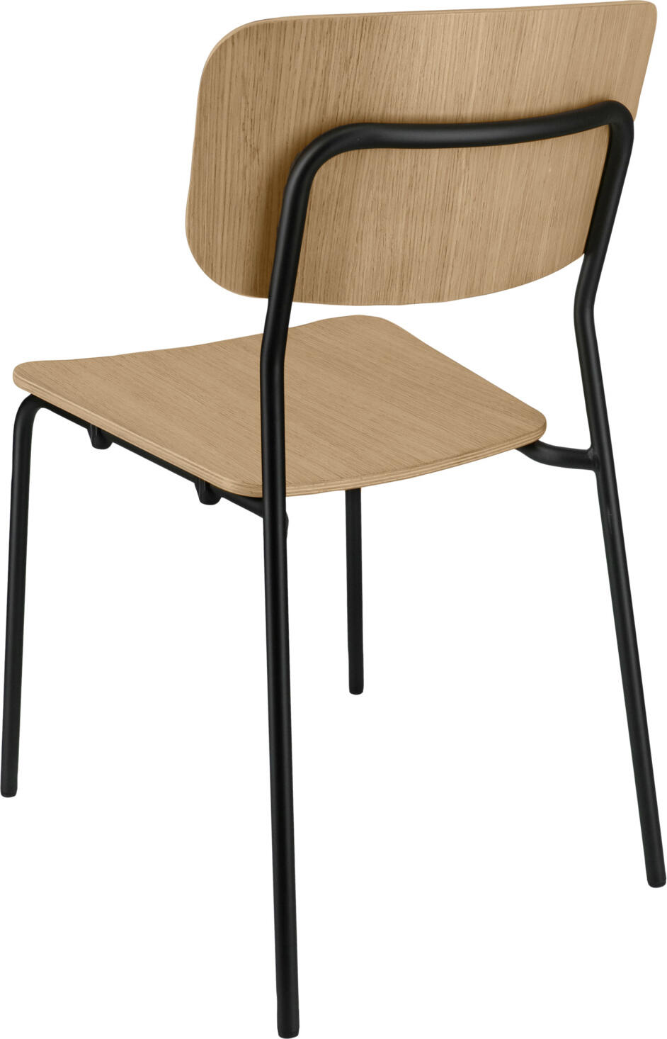 Set de 4 scaune de conferinta PULSIVA Kantino, lemn de fag cu placaj de stejar, cadru din otel vopsit electrostatic negru, stivuibile, certificate FSC