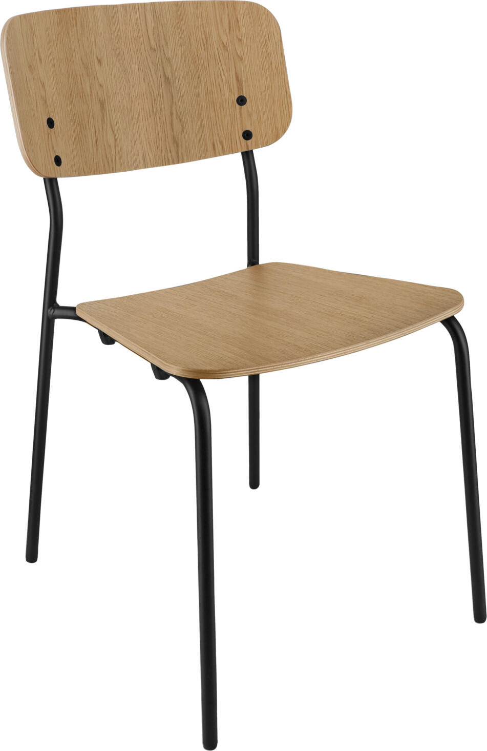 PULSIVA LUSINI Solutions GmbH Wooden chair Kantino Holzstuhl Kantino Wooden chair Kantino; 46x52x78 cm (WxDxH); seat oak, base black; 4 piece / pack Holzstuhl Kantino; 46x52x78 cm (BxTxH); Sitz eiche, Gestell schwarz; 4 Stück / Pack Stackable Kantino conference chair made of black powder-coated steel (tubular steel Ø 18?1.8 cm), seat and backrest made of plywood (beech) with oak veneer. The Kantino wooden chair can be used almost anywhere. It fits into any office, offers additional seating in open-plan areas, cuts a fine figure in waiting rooms and canteens and is a delight in seminar rooms. It can be stacked up to 4 chairs high. This means that the chairs can be stowed away to save space after use. The plastic glides protect the floor. Good seating comfort. Only suitable for indoor use. Supplied assembled. Max. load 150 kg. Stapelbarer Konferenzstuhl Kantino aus schwarz pulverbeschichten Stahl (Stahlrohr ?18?1,8 cm), Sitzfläche und Rückenlehne aus Schichtholz  (Buche) mit Eichenfurnier. Der Holzstuhl Kantino lässt sich nahezu überall einsetzen. Er passt in jedes Büro, bietet zusätzliche Sitzgelegenheiten im Open-Space-Bereich, macht in Wartezimmern und Kantinen eine gute Figur und begeistert in Seminarräumen. Er ist bis zu 4 Stühlen stapelbar. Auf diese Weise lassen sich die Stühle nach Gebrauch platzsparend verstauen. Die Gleiter  aus Kunststoff schützen den Boden. Guter Sitzkomfort. Nur für den Innenbereich geeignet. Lieferung erfolgt montiert. Der Stuhl ist FSC™-zertifiziert. LUSINI ist davon überzeugt, dass Wälder für unsere Zukunft unverzichtbar sind. Deshalb setzen wir uns für FSC™-zertifizierte Produkte ein (FSC™ N003150). So können wir Ihnen helfen, bessere Kaufentscheidungen zum Wohle unserer Wälder zu treffen. www.fsc.org