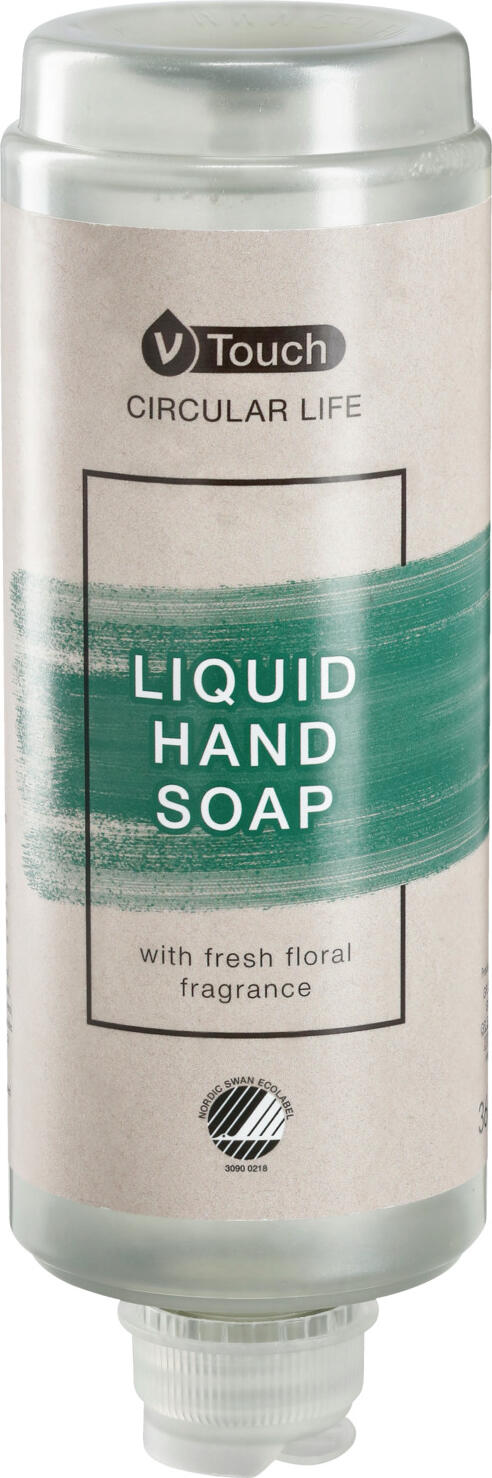 V-Touch LUSINI Solutions GmbH Hotel liquid soap Circular Life in a dispenser system Hotel Flüssigseife  Circular Life im Spendersystem Hotel liquid soap Circular Life in a dispenser system; 360 ml; transparent; 18 piece / pack Hotel Flüssigseife  Circular Life im Spendersystem; 360 ml; transparent; 18 Stück / Pack Delicately scented liquid hand soap from V-Touch Circular Life awarded the Nordic Swan Ecolabel. Based on mild, nourishing and environmentally friendly ingredients that gently and effectively cleanse the skin. The dermatologically tested cleansing formula with soothing active ingredients washes the skin thoroughly and leaves it feeling soft and comfortable. The fresh, floral fragrance with a woody note ensures a gentle and relaxing skin care experience. Dermatologically tested and pH-neutral. The dispenser system also meets high environmental standards: reduces the amount of daily disposable waste. The use of plastic is also significantly reduced, as the plastic is very light and fully recyclable. The entire packaging is 100% recyclable. Dispenser bottle capacity: 360 ml. Order matching holder separately. Zart duftende flüssige Handseife von V-Touch Circular Life mit dem Nordic Swan Ecolabel ausgezeichnet. Basiert auf milden, pflegenden und umweltfreundlichen Inhaltsstoffen, die die Haut sanft und effektiv reinigen. Die dermatologisch geprüfte Reinigungsformel mit beruhigenden Wirkstoffen wäscht die Haut gründlich und hinterlässt ein weiches und angenehmes Hautgefühl. Der frische, blumige Duft mit einer holzigen Note sorgt für ein zartes und entspannendes Pflegeerlebnis. Dermatologisch getestet und pH-neutral! Das Spendersystem erfüllt auch hohe Umweltstandards: reduziert die Menge des täglichen Einwegabfalls. Auch die Verwendung von Kunststoff wird deutlich reduziert, da der Kunststoff sehr leicht und vollständig recycelbar ist. Die gesamte Verpackung ist zu 100 % recycelbar. Spenderflasche Inhalt: 360 ml. Passende Halterung separat dazu bestellen.