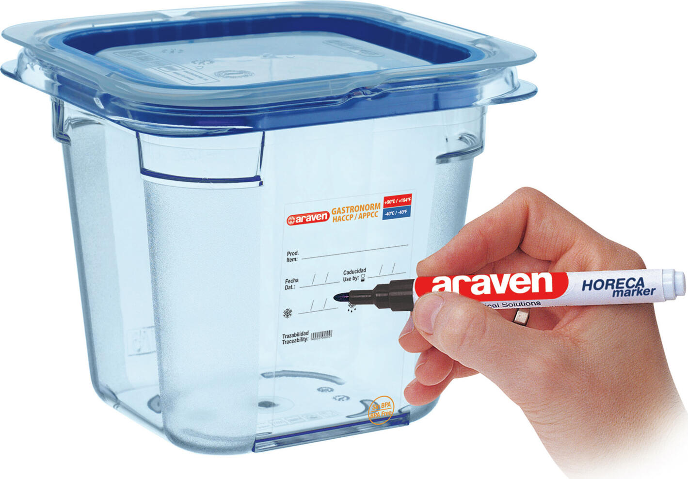Containor Alimentar Araven Gastronorm GN, Plastic ABS, Fara BPA, Eticheta de Trasabilitate HACCP, Margini Rotunjite, -40 la +80 C, Spalabil la Masina