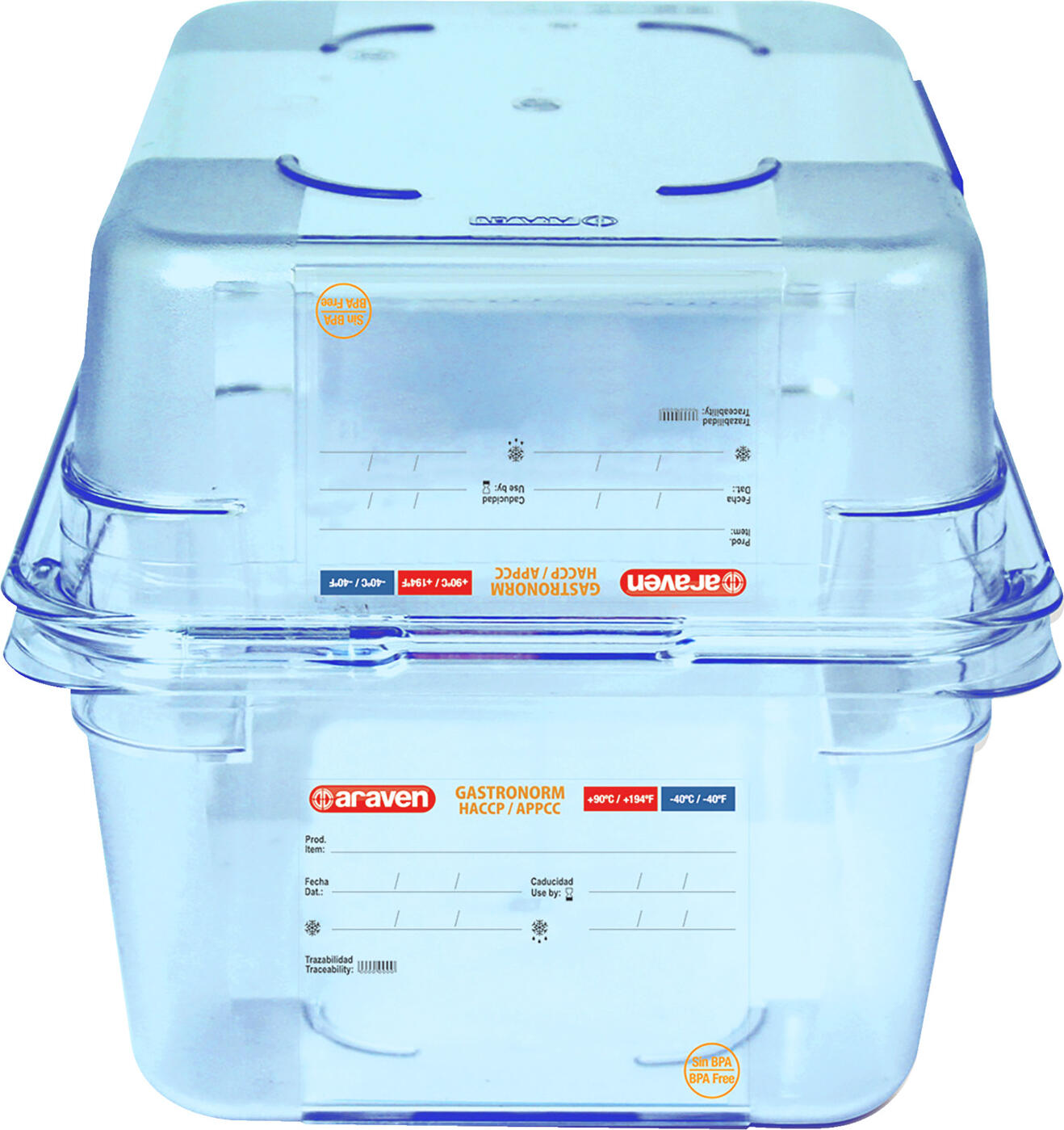 Containor Alimentar Araven Gastronorm GN, Plastic ABS, Fara BPA, Eticheta de Trasabilitate HACCP, Margini Rotunjite, -40 la +80 C, Spalabil la Masina